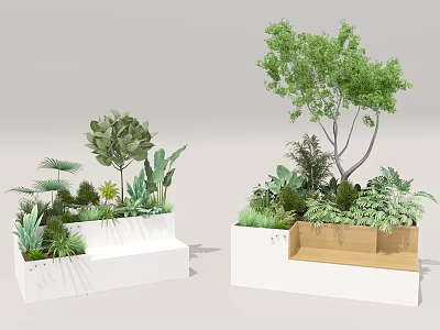 Public Chair with Stepped Design and Lush Green Plants for Outdoor Landscaping 3d model