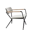 Modern Leisure Chair With Black Frame Wooden Armrests Decorative X Backrest And Light Cushion