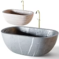 Modern Freestanding Marble Bathtub With Natural Veins And Gold Faucet Design