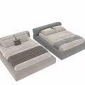 Double Bed With Light Gray Frame White Sheets And Striped Decorative Pillows 3d model