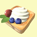 Delicious Square Tart Topped With Whipped Cream Blueberries Strawberry And Green Leaves
