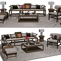 Stylish Modern Sofa And Coffee Table Set With Armchair Side Table And Table Lamp 3d model
