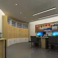 Modern Office Interior With Work Desks Computers File Cabinets And Bulletin Board 3d model