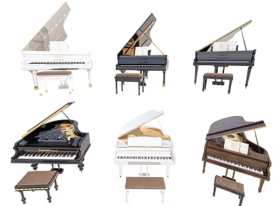 Various Color And Style Grand Pianos Musical Instruments With Stools Collection 3d model