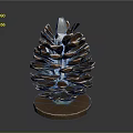 Artistic Metallic Pinecone Sculpture With Brown Base And Blue Glossy Details
