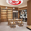 Supermarket Department Store with Wooden Shelves Wine Tobacco Cashier Counter and Famous Liquor