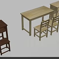 Wooden Furniture Collection With Tables Chairs in Brown and Light Wood Tones