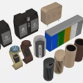 Public Facility Trash Bins With Various Designs Colors And Recycling Functions 3d model