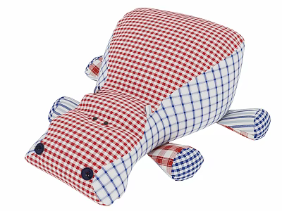 Cute Hippo Shaped Stuffed Toy With Red White Blue Checkered Pattern For Kids 3d model