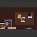Brown Bulletin Board With Sticky Note Photos Coffee Cup Book Open Notebook And Colorful Notes