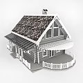 Log Cabin Exterior Design With Wooden Shingle Roof Porch And White Railing