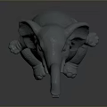 Sitting Elephant Sculpture With Raised Trunk In Simple Style Displayed On Dark Background