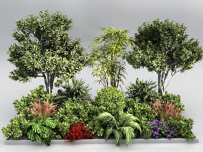 Lush Plant Combination For Landscape With Mixed Trees Shrubs Flowers 3d model