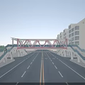 Modern Landscape Bridge With Red Pillars Star Shaped Decorations And Glass Railings