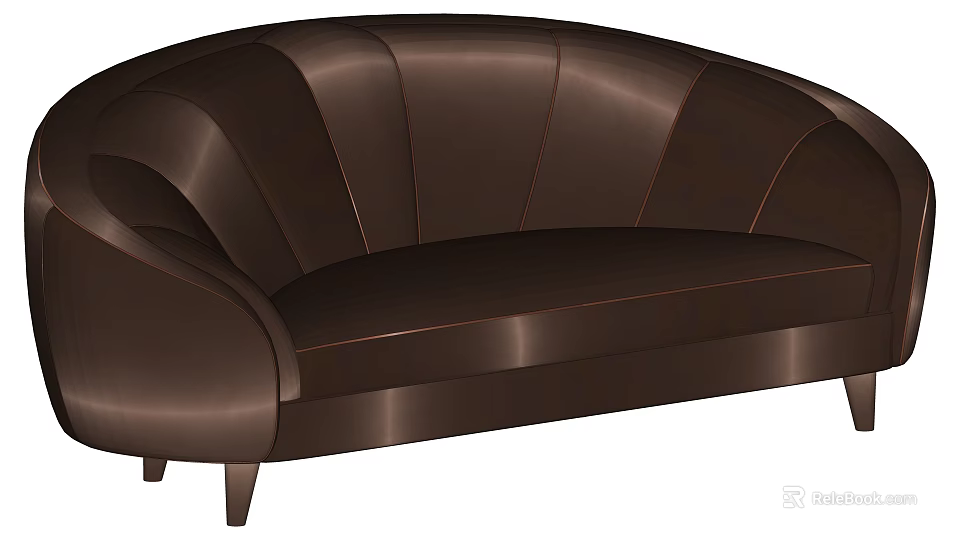 Elegant Brown Leather Modern Sofa With Curved Design For Living Room 3d model 