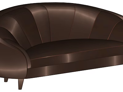 Elegant Brown Leather Modern Sofa With Curved Design For Living Room 3d model