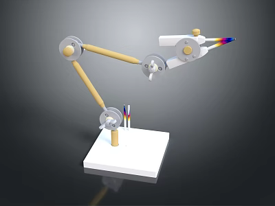Intelligent Robotic Arm Holding Colorful Pens On White Base For Precise Drawing 3d model
