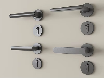 Various Modern Door Handles With Sleek Matte Black Design On Neutral Background 3d model