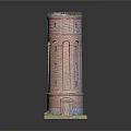 Red Brick Cylindrical Tower Model With Base Windows And Detailed Top Structure 3d model