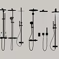 Multiple Wall Mounted Shower Systems With Various Designs And Handheld Sprayers 3d model