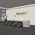 Modern Reception With Professional Receptionist Marble Desk Company Backdrop Stylish Lighting And Green Plant