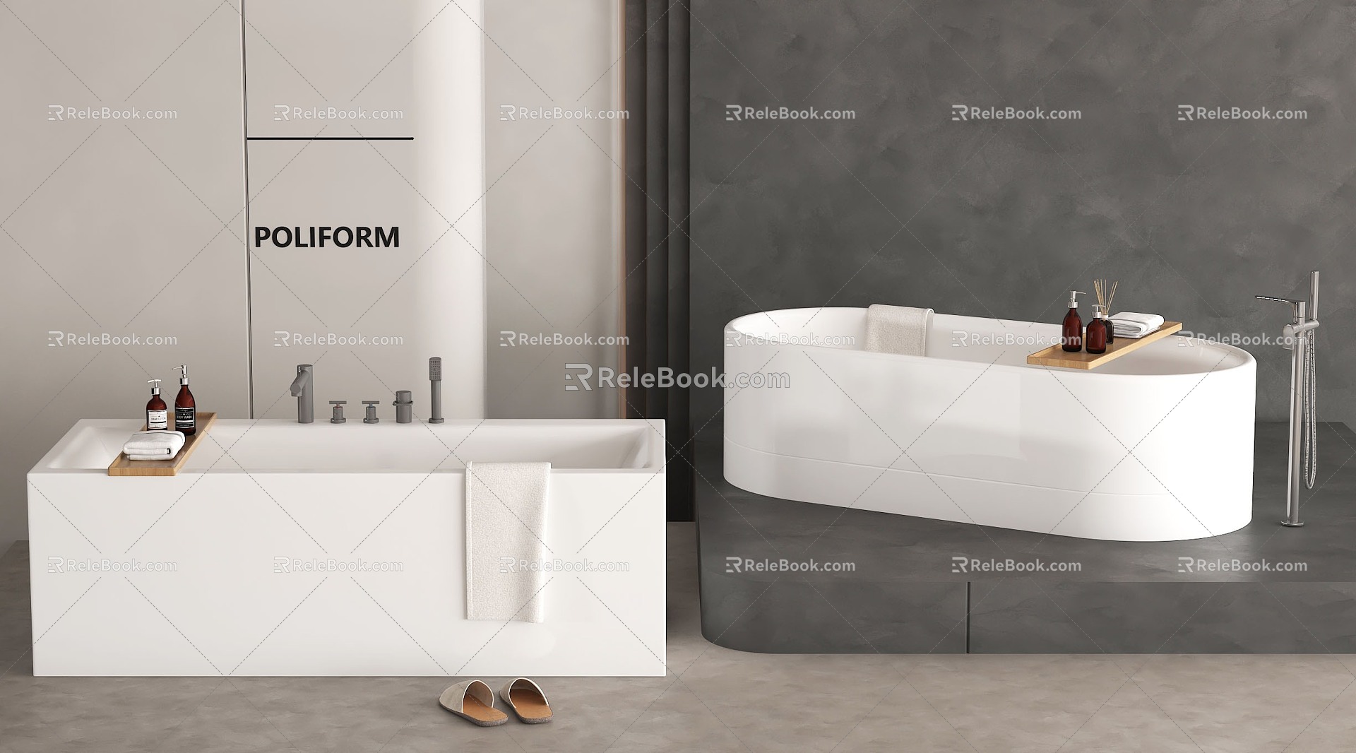 Bathtub Bidet Integrated Bathtub Separate Bathtub Toiletries Slippers 3d model