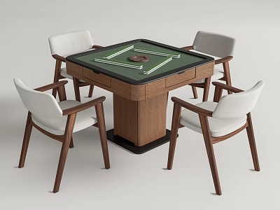 Square Entertainment Table with Green Surface and Round Center Surrounded by White Cushioned Wooden Chairs 3d model