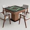 Square Entertainment Table with Green Surface and Round Center Surrounded by White Cushioned Wooden Chairs