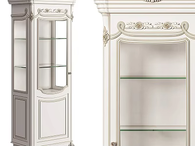 White European Style Wine Cabinet With Carved Details Glass Doors And Glass Shelves 3d model