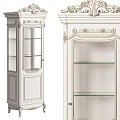 White European Style Wine Cabinet With Carved Details Glass Doors And Glass Shelves