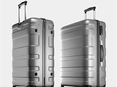 Sleek Modern Silver Hard Shell Suitcases With Telescopic Handles And Rolling Wheels 3d model