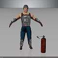 Armored Figure in Silver Helmet Armor With Shoulder Guards Blue Pants and Red Fire Hydrant