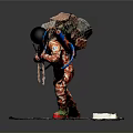 Detailed Humanoid Figure In Red Suit With Intricate Backpack Equipment And Black Tubes On Platform