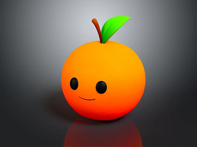 Cute Orange Themed Household Decor with Smiling Face Green Leaf and Brown Stem 3d model