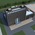 Modern Office Building Exterior Design With Glass Curtain Wall Dark Facade And Front Plaza