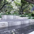 Modern High Rise Residential Landscape With Street Entrance Car And Trees