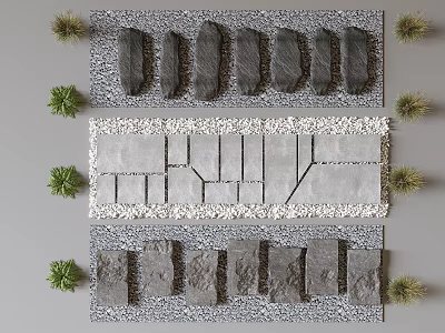 Garden Stepping Stones In Various Styles With Gravel And Plants 3d model