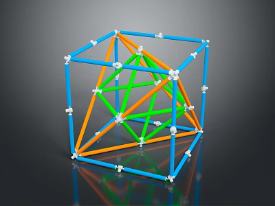 3D Geometric Structure Made Of Blue Orange Green Rods And White Connectors 3d model