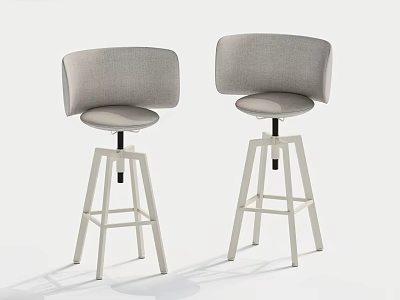 Light Gray Upholstered Bar Stools with Backrest and Modern Metal Legs Design 3d model