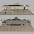 Modern Minimalist Tea Table And Chairs Design With Bench Stools And Tea Set 3d model