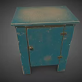 Vintage Blue Cabinet With Single Door And Metal Hinges On Legs