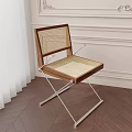 Modern Leisure Chair With Wooden Frame Woven Back And Seat And Metal Cross Legs