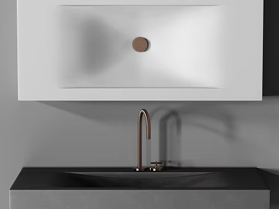 Modern White Ceramic Washbasin With Black Countertop And Brass Faucet 3d model