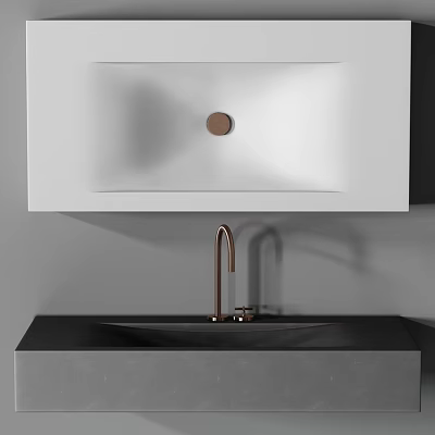 Modern White Ceramic Washbasin With Black Countertop And Brass Faucet 3d model