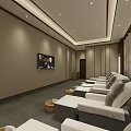 SPA Sauna Room Interior With Comfortable Loungers Wooden Buckets And Wooden Walls