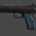 Modern Tactical Pistol With Blue Grip And Black Barrel Design Features Trigger Guard