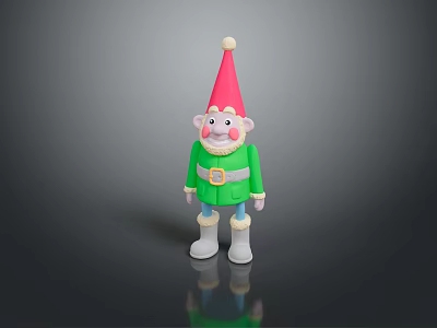 Cartoon Gnome With Red Pointed Hat White Pom Pom Green Coat And White Boots 3d model