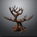 3D Withered Tree Model with Twisted Branches and Exposed Root Structure