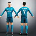 Football Player Model Front And Back View Blue Jersey With Ronaldo 7 Emirates Logo