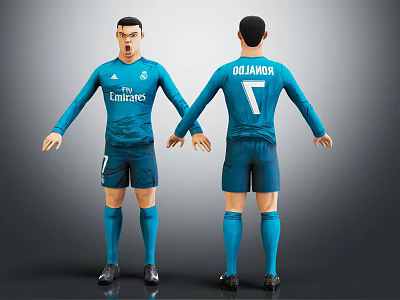 Football Player Model Front And Back View Blue Jersey With Ronaldo 7 Emirates Logo 3d model